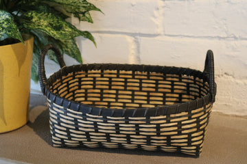Black & Beige Bamboo Basket with Handle - NamegStore